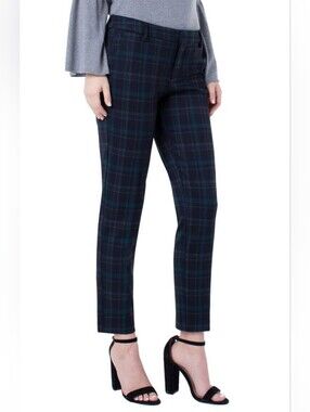 Liverpool Kelsey Black and Evergreen Plaid Print Slim Straight Leg Trousers 14